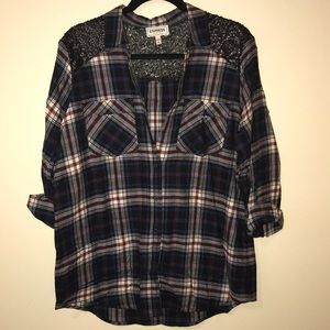 Express boyfriend plaid with sequins
